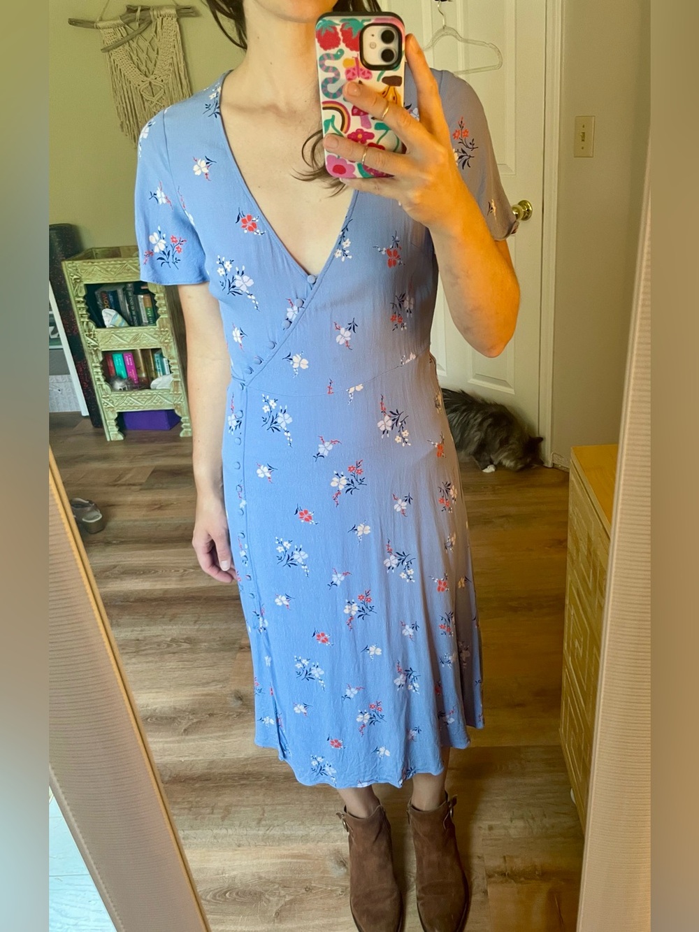 Madewell Floral Wrap Midi Dress in Light Blue